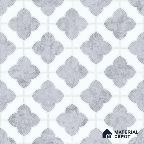 Moroccan Carving Wall & Floor Tile TL 11674 Silver Arabesque 1 ft x 1 ft Ceramic Carving Matte Finish Tile - 10 mm | Suitable For Bathroom, Dining Area, Kitchen