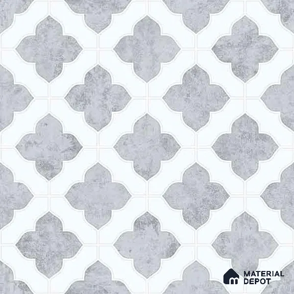 Moroccan Carving Wall & Floor Tile TL 11674 Silver Arabesque 1 ft x 1 ft Ceramic Carving Matte Finish Tile - 10 mm | Suitable For Bathroom, Dining Area, Kitchen