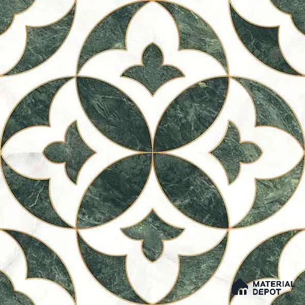 Moroccan Carving Wall & Floor Tile TL 11677 Verde Royale 1 ft x 1 ft Ceramic Carving Matte Finish Tile - 10 mm | Suitable For Bathroom, Dining Area, Kitchen