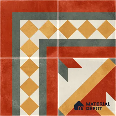 Moroccan Wall & Floor Corner 1 Carpet Tile TL 11203 Crimson Mosaic 1 ft x 1 ft Ceramic Matte Finish Tile - 10 mm | Suitable For Kitchen, Bathroom, Living Room