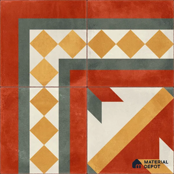 Moroccan Wall & Floor Corner 1 Carpet Tile TL 11203 Crimson Mosaic 1 ft x 1 ft Ceramic Matte Finish Tile - 10 mm | Suitable For Kitchen, Bathroom, Living Room