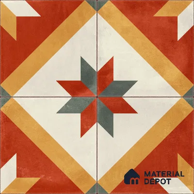 Moroccan Wall & Floor Center 2 Carpet Tile TL 11207 Crimson Starburst 1 ft x 1 ft Ceramic Matte Finish Tile - 10 mm | Suitable For Bathroom, Balcony & Kitchen Backsplash (Sample)