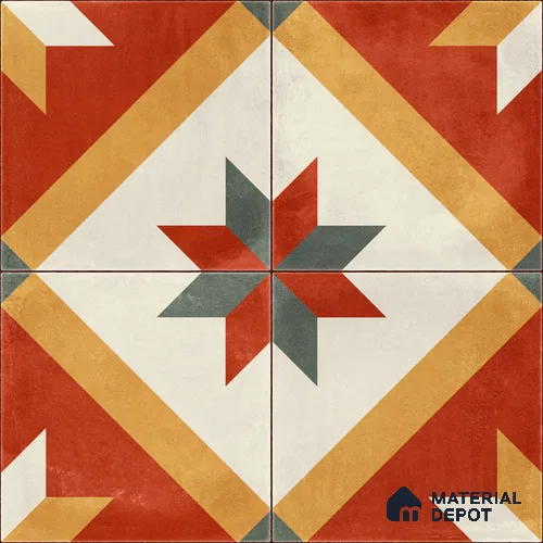 Moroccan Wall & Floor Center 2 Carpet Tile TL 11207 Crimson Starburst 1 ft x 1 ft Ceramic Matte Finish Tile - 10 mm | Suitable For Kitchen, Bathroom, Living Room
