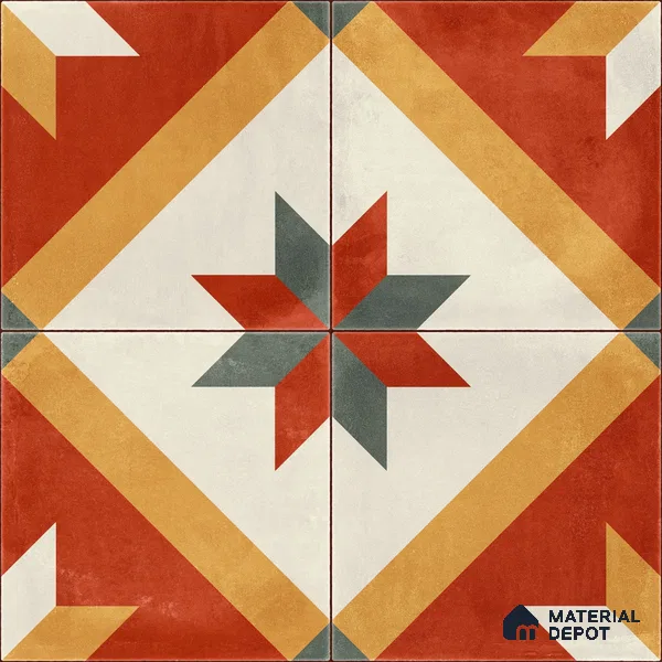 Moroccan Wall & Floor Center 2 Carpet Tile TL 11207 Crimson Starburst 1 ft x 1 ft Ceramic Matte Finish Tile - 10 mm | Suitable For Bathroom, Balcony & Kitchen Backsplash (Sample)