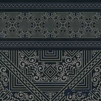 Moroccan Wall & Floor Carpet Border Tile TL 11174 Noir Tribal 1 ft x 1 ft Ceramic Matte Finish Tile - 10 mm | Suitable For Kitchen, Bathroom, Living Room