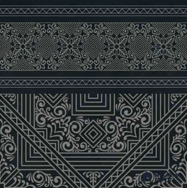 Moroccan Wall & Floor Carpet Border Tile TL 11174 Noir Tribal 1 ft x 1 ft Ceramic Matte Finish Tile - 10 mm | Suitable For Kitchen, Bathroom, Living Room