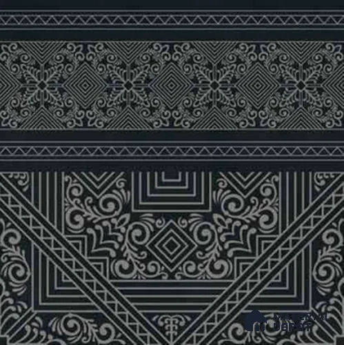 Moroccan Wall & Floor Carpet Border Tile TL 11174 Noir Tribal 1 ft x 1 ft Ceramic Matte Finish Tile - 10 mm | Suitable For Kitchen, Bathroom, Living Room