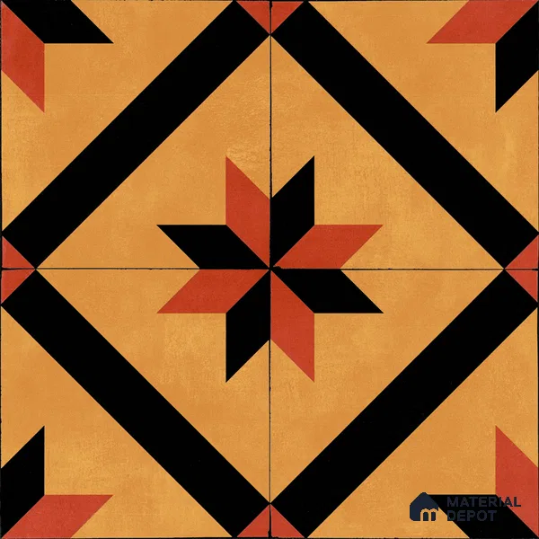 Moroccan Wall & Floor Tile TL 11184 Sienna Starburst 1 ft x 1 ft Ceramic Matte Finish Tile - 10 mm | Suitable For Kitchen, Bathroom, Balcony