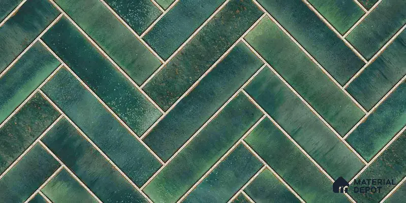 Faux Subway Wall Tile TL 11683 F Forest Herringbone 2 ft x 1 ft Ceramic Glossy Finish Tile - 9 mm | Suitable For Bathroom, Balcony & Kitchen Backsplash