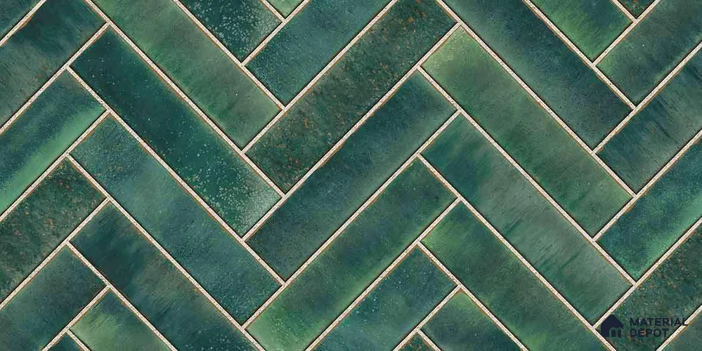 Faux Subway Wall Tile TL 11683 F Forest Herringbone 2 ft x 1 ft Ceramic Glossy Finish Tile - 9 mm | Suitable For Bathroom, Balcony & Kitchen Backsplash