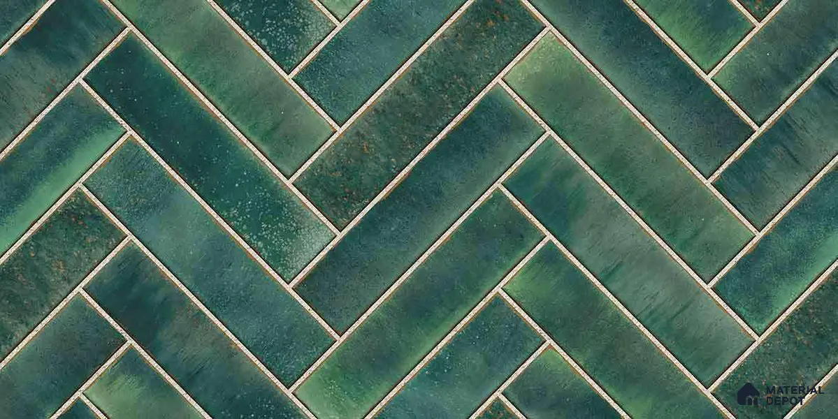 Faux Subway Wall Tile TL 11683 F Forest Herringbone 2 ft x 1 ft Ceramic Glossy Finish Tile - 9 mm | Suitable For Bathroom, Balcony & Kitchen Backsplash