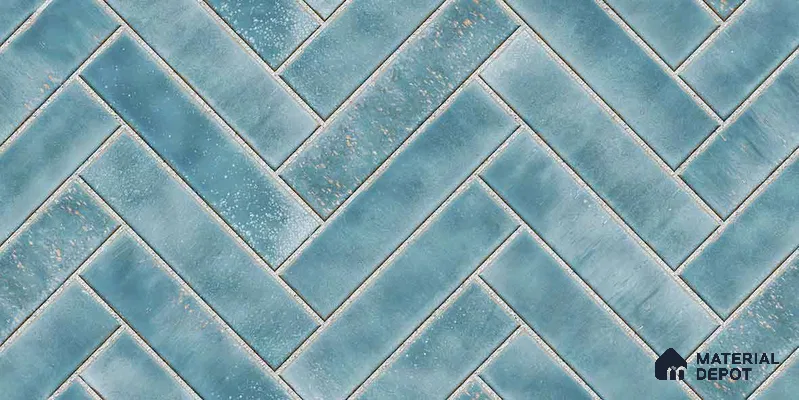 Faux Subway Wall Tile TL 11683 D Azure Herringbone 2 ft x 1 ft Ceramic Glossy Finish Tile - 9 mm | Suitable For Bathroom, Basin Area, Kitchen Backsplash