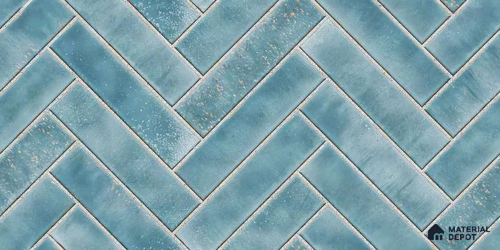 Faux Subway Wall Tile TL 11683 D Azure Herringbone 2 ft x 1 ft Ceramic Glossy Finish Tile - 9 mm | Suitable For Bathroom, Basin Area, Kitchen Backsplash