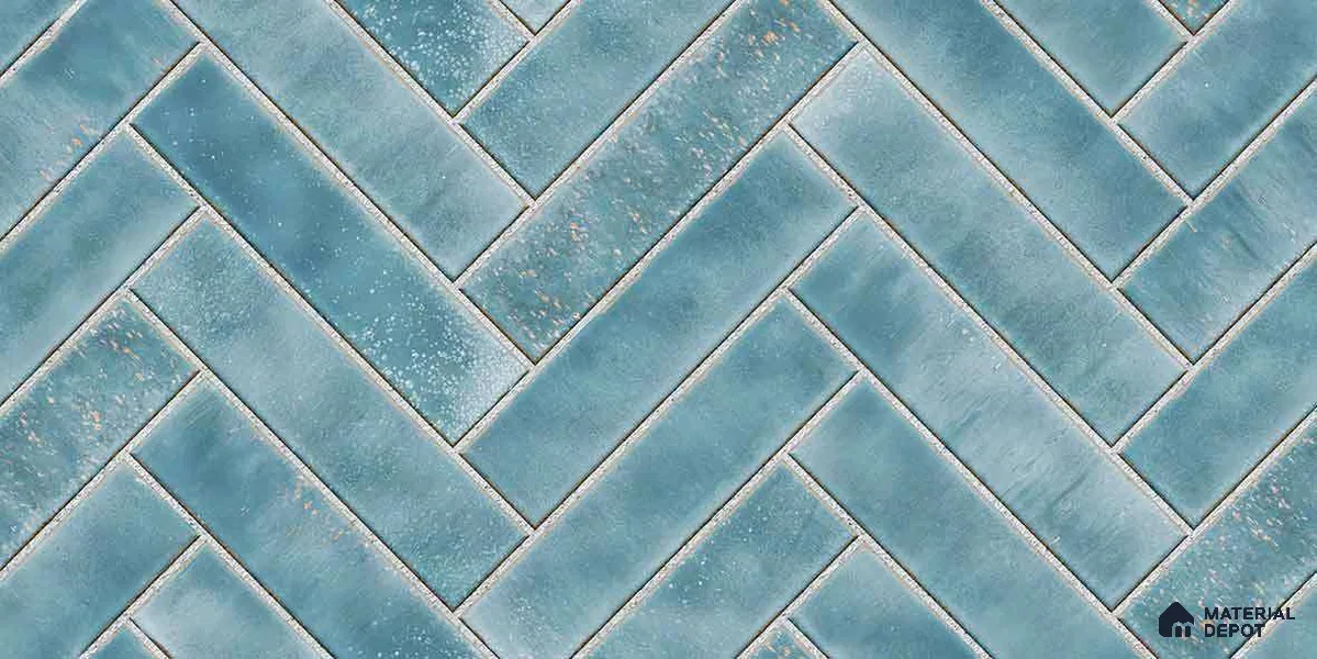 Faux Subway Wall Tile TL 11683 D Azure Herringbone 2 ft x 1 ft Ceramic Glossy Finish Tile - 9 mm | Suitable For Bathroom, Basin Area, Kitchen Backsplash