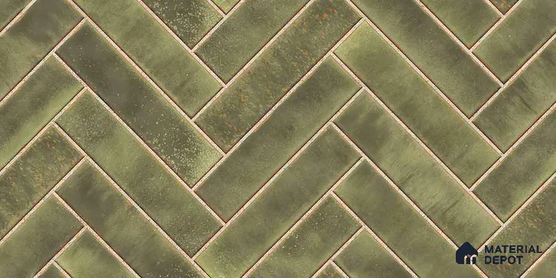 Faux Subway Wall Tile TL 11683 H Verdant Herringbone 2 ft x 1 ft Ceramic Glossy Finish Tile - 9 mm | Suitable For Bathroom, Basin Area, Kitchen Backsplash