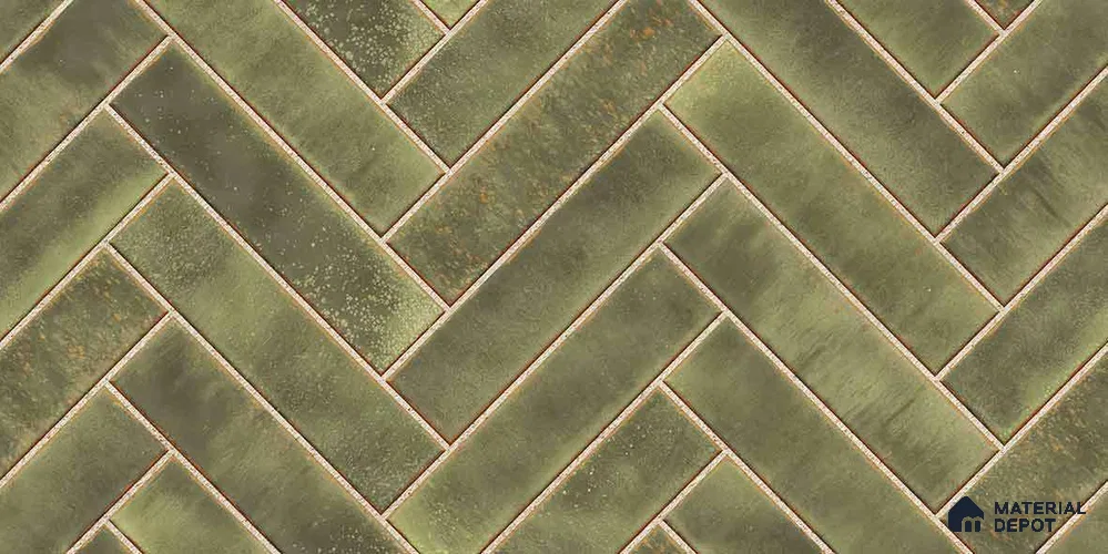 Faux Subway Wall Tile TL 11683 H Verdant Herringbone 2 ft x 1 ft Ceramic Glossy Finish Tile - 9 mm | Suitable For Bathroom, Balcony & Kitchen Backsplash