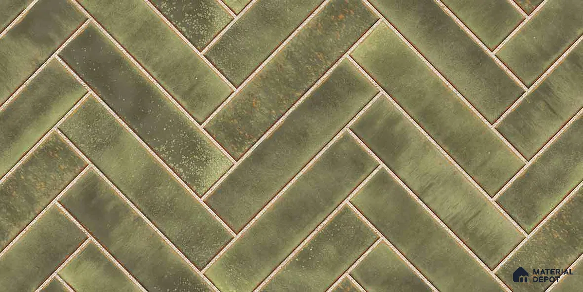 Faux Subway Wall Tile TL 11683 H Verdant Herringbone 2 ft x 1 ft Ceramic Glossy Finish Tile - 9 mm | Suitable For Bathroom, Basin Area, Kitchen Backsplash
