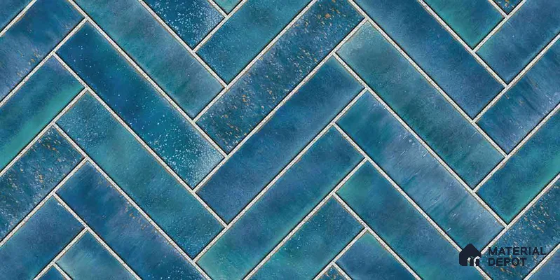 Faux Subway Wall Tile TL 11683 Indigo Herringbone 2 ft x 1 ft Ceramic Glossy Finish Tile - 9 mm | Suitable For Bathroom, Basin Area, Kitchen Backsplash