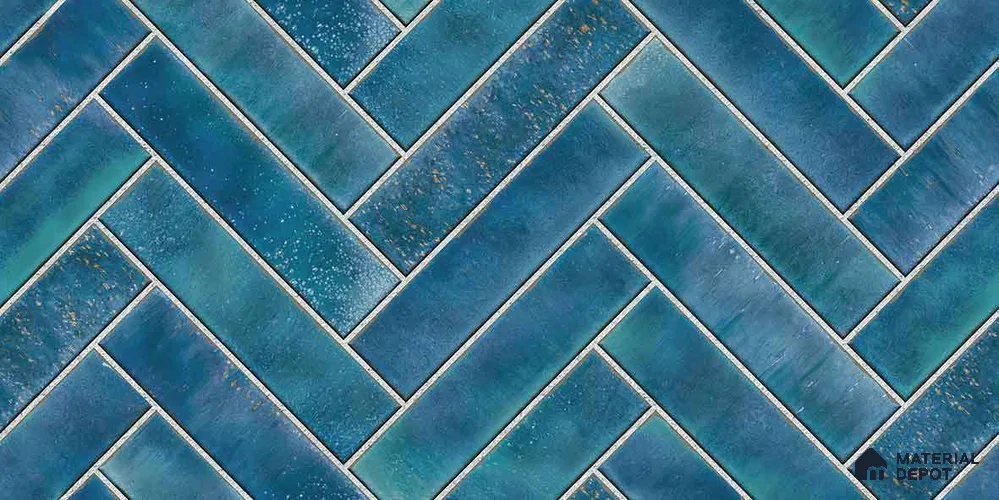 Faux Subway Wall Tile TL 11683 Indigo Herringbone 2 ft x 1 ft Ceramic Glossy Finish Tile - 9 mm | Suitable For Bathroom, Basin Area, Kitchen Backsplash