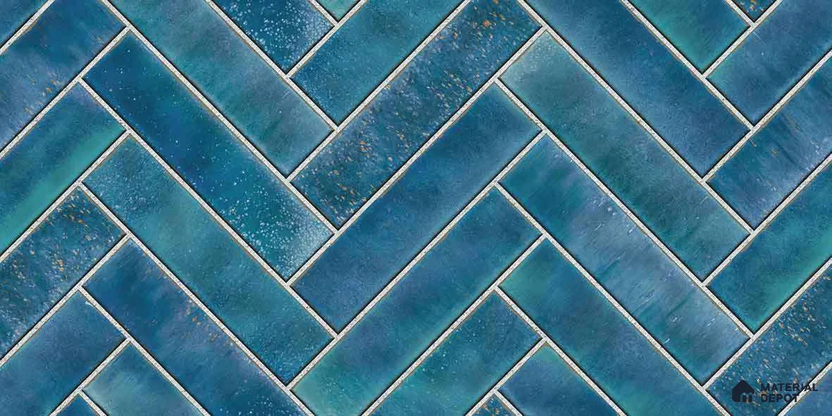 Faux Subway Wall Tile TL 11683 Indigo Herringbone 2 ft x 1 ft Ceramic Glossy Finish Tile - 9 mm | Suitable For Bathroom, Basin Area, Kitchen Backsplash