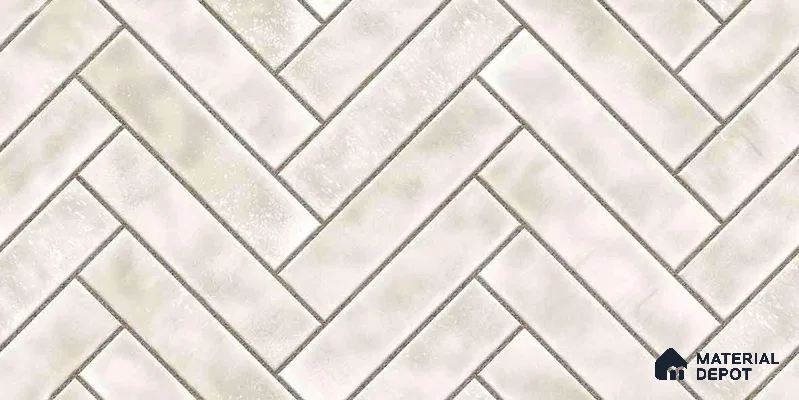 Faux Subway Wall Tile TL 11683 B Ivory Herringbone 2 ft x 1 ft Ceramic Glossy Finish Tile - 9 mm | Suitable For Bathroom, Basin Area, Kitchen Backsplash