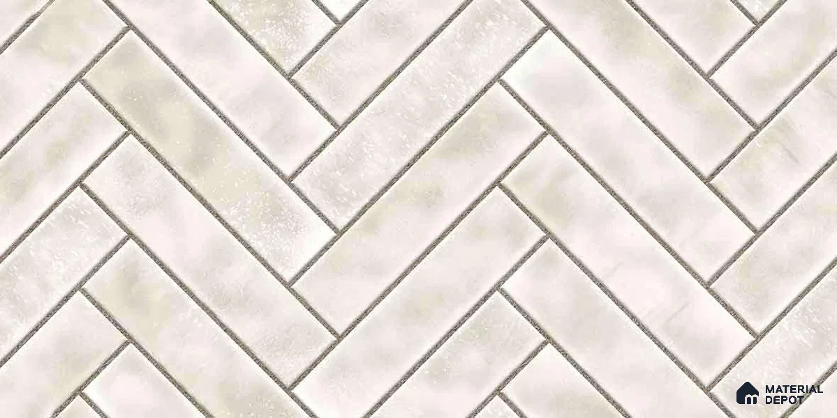 Faux Subway Wall Tile TL 11683 B Ivory Herringbone 2 ft x 1 ft Ceramic Glossy Finish Tile - 9 mm | Suitable For Bathroom, Basin Area, Kitchen Backsplash