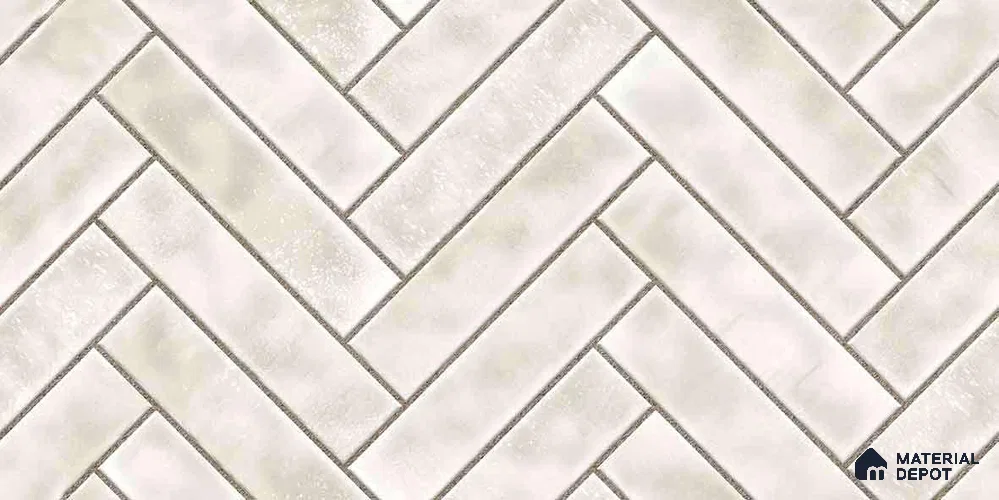 Faux Subway Wall Tile TL 11683 B Ivory Herringbone 2 ft x 1 ft Ceramic Glossy Finish Tile - 9 mm | Suitable For Bathroom, Basin Area, Kitchen Backsplash