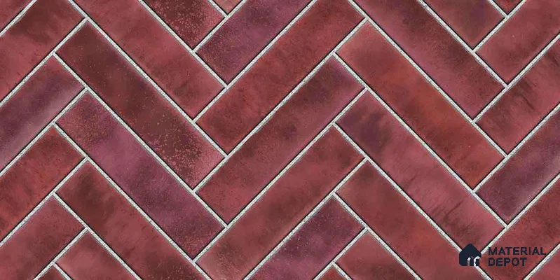 Faux Subway Wall Tile TL 11683 E Crimson Herringbone 2 ft x 1 ft Ceramic Glossy Finish Tile - 9 mm | Suitable For Bathroom, Basin Area, Kitchen Backsplash