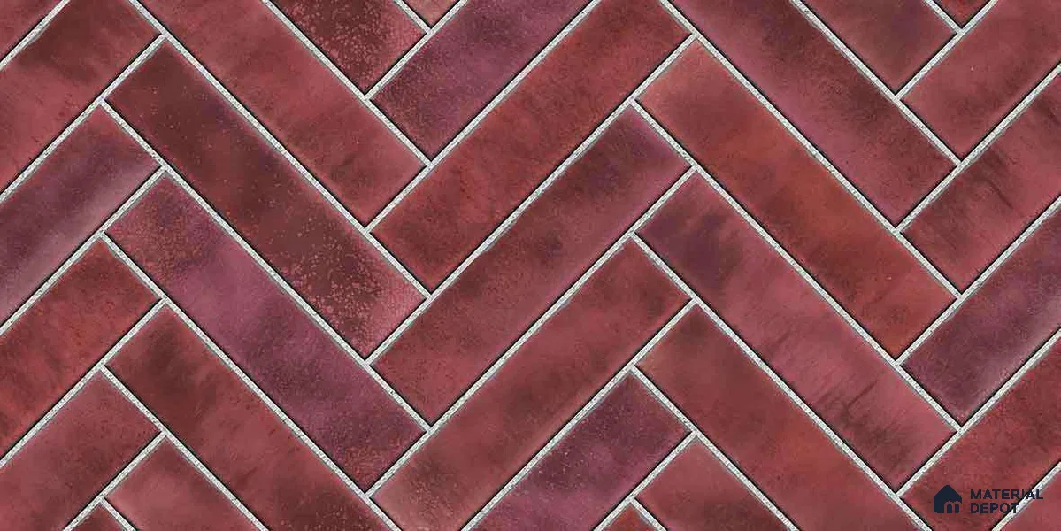 Faux Subway Wall Tile TL 11683 E Crimson Herringbone 2 ft x 1 ft Ceramic Glossy Finish Tile - 9 mm | Suitable For Bathroom, Basin Area, Kitchen Backsplash
