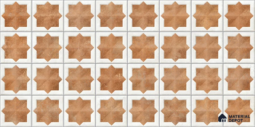 Patterned Wall Tile TL 11270 Cotto Star Mosaic 2 ft x 1 ft Ceramic Granulla Finish Tile - 9 mm | Suitable For Bathroom, Balcony & Kitchen Backsplash