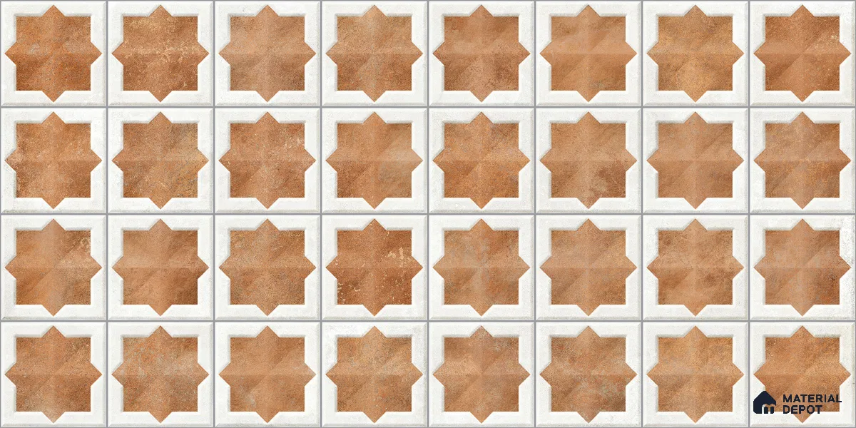 Patterned Wall Tile TL 11270 Cotto Star Mosaic 2 ft x 1 ft Ceramic Granulla Finish Tile - 9 mm | Suitable For Bathroom, Balcony & Kitchen Backsplash