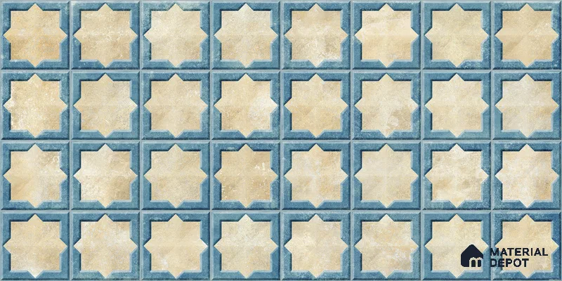 Patterned Wall Tile TL 11271 Azure Medina 2 ft x 1 ft Ceramic Granulla Finish Tile - 9 mm | Suitable For Bathroom, Balcony & Kitchen Backsplash