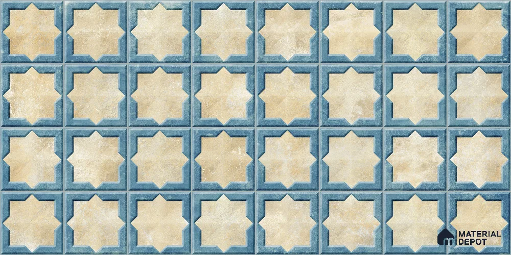 Patterned Wall Tile TL 11271 Azure Medina 2 ft x 1 ft Ceramic Granulla Finish Tile - 9 mm | Suitable For Bathroom, Balcony & Kitchen Backsplash