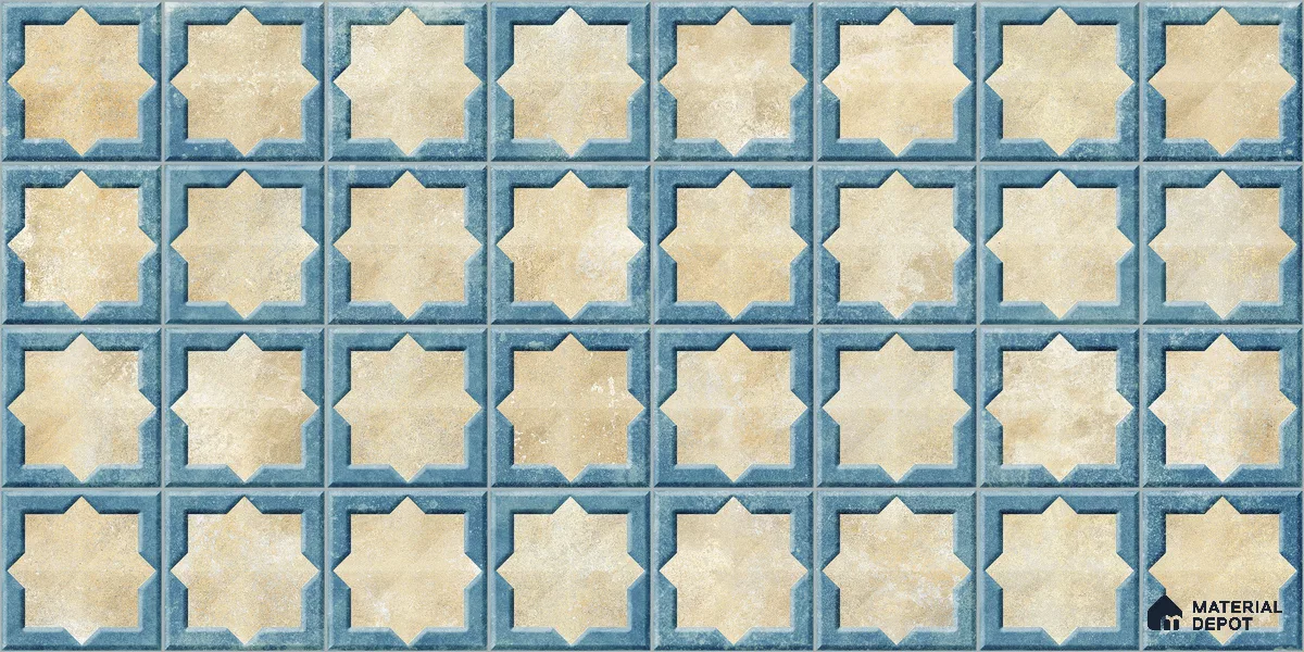 Patterned Wall Tile TL 11271 Azure Medina 2 ft x 1 ft Ceramic Granulla Finish Tile - 9 mm | Suitable For Bathroom, Balcony & Kitchen Backsplash