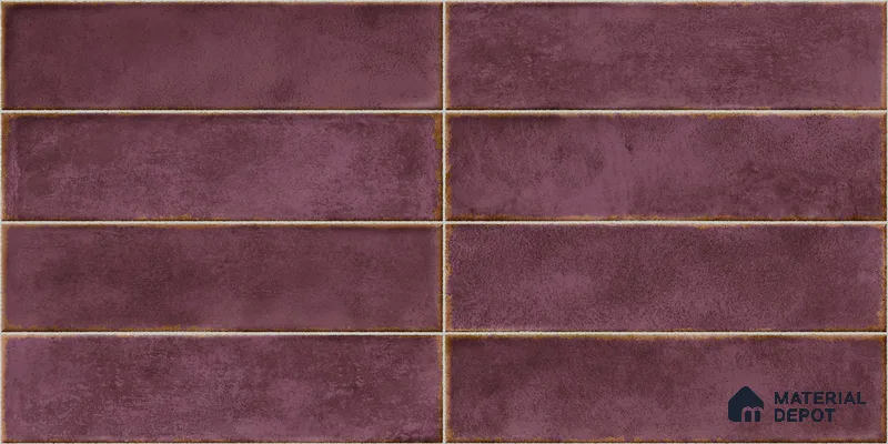 Faux Subway Wall Tile TL 11233 Aubergine Patina 2 ft x 1 ft Ceramic Glossy Finish Tile - 9 mm | Suitable For Bathroom, Dining Area, Kitchen Backsplash