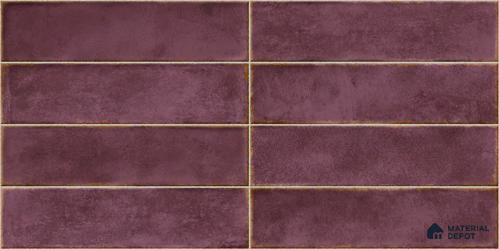 Faux Subway Wall Tile TL 11233 Aubergine Patina 2 ft x 1 ft Ceramic Glossy Finish Tile - 9 mm | Suitable For Bathroom, Balcony & Kitchen Backsplash