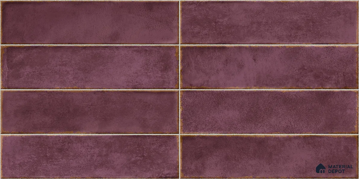 Faux Subway Wall Tile TL 11233 Aubergine Patina 2 ft x 1 ft Ceramic Glossy Finish Tile - 9 mm | Suitable For Bathroom, Dining Area, Kitchen Backsplash