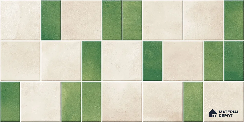 Faux Subway Wall Tile TL 11263 Verdant Block 2 ft x 1 ft Ceramic Granulla Finish Tile - 9 mm | Suitable For Bathroom, Balcony & Kitchen Backsplash