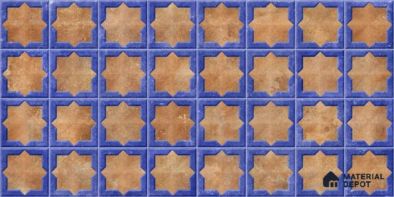 Patterned Wall Tile TL 11269 Cobalt Starburst 2 ft x 1 ft Ceramic Granulla Finish Tile - 9 mm | Suitable For Bathroom, Balcony & Kitchen Backsplash