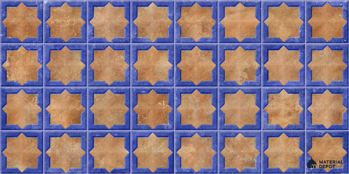 Patterned Wall Tile TL 11269 Cobalt Starburst 2 ft x 1 ft Ceramic Granulla Finish Tile - 9 mm | Suitable For Bathroom, Balcony & Kitchen Backsplash