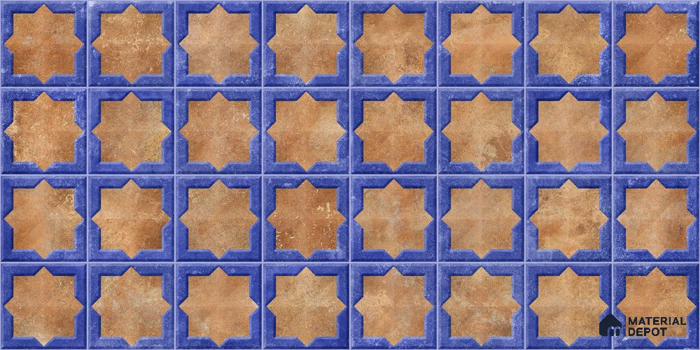 Patterned Wall Tile TL 11269 Cobalt Starburst 2 ft x 1 ft Ceramic Granulla Finish Tile - 9 mm | Suitable For Bathroom, Balcony & Kitchen Backsplash