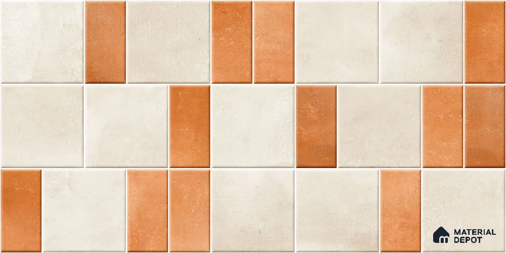 Faux Subway Wall Tile TL 11260 Terracotta Block 2 ft x 1 ft Ceramic Granulla Finish Tile - 9 mm | Suitable For Bathroom, Balcony & Kitchen Backsplash