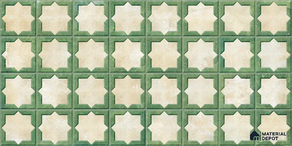 Patterned Wall Tile TL 11268 Sage Star 2 ft x 1 ft Ceramic Granulla Finish Tile - 9 mm | Suitable For Bathroom, Balcony & Kitchen Backsplash