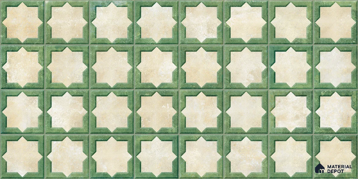 Patterned Wall Tile TL 11268 Sage Star 2 ft x 1 ft Ceramic Granulla Finish Tile - 9 mm | Suitable For Bathroom, Balcony & Kitchen Backsplash