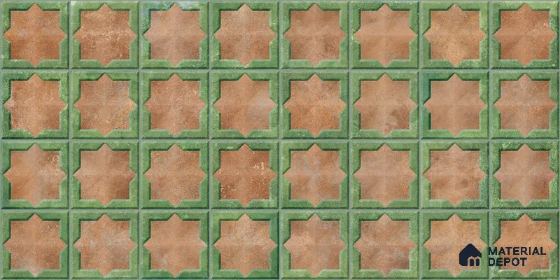 Patterned Wall Tile TL 11272 Verdant Star 2 ft x 1 ft Ceramic Granulla Finish Tile - 9 mm | Suitable For Bathroom, Balcony & Kitchen Backsplash
