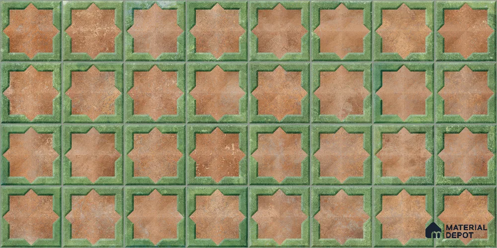 Patterned Wall Tile TL 11272 Verdant Star 2 ft x 1 ft Ceramic Granulla Finish Tile - 9 mm | Suitable For Bathroom, Balcony & Kitchen Backsplash