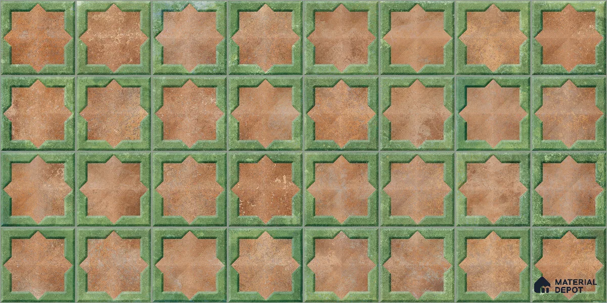 Patterned Wall Tile TL 11272 Verdant Star 2 ft x 1 ft Ceramic Granulla Finish Tile - 9 mm | Suitable For Bathroom, Balcony & Kitchen Backsplash
