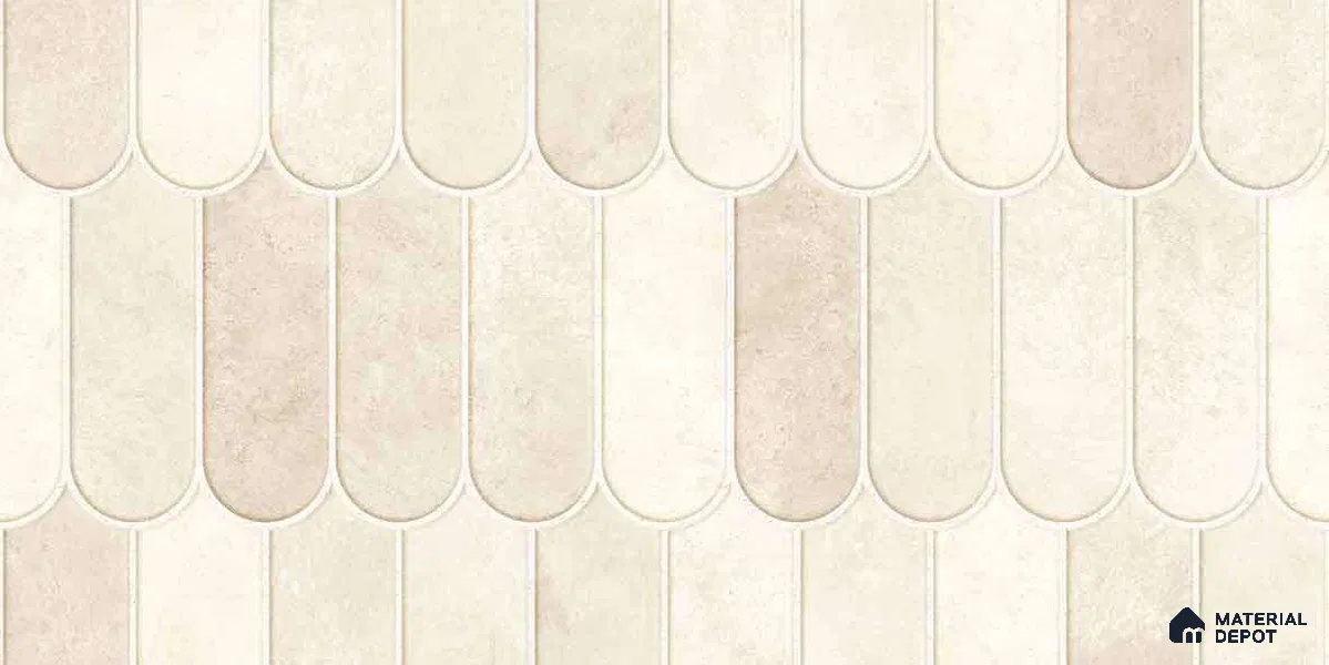 Faux Subway Wall Tile TL 11682 B Ivory Cascade 2 ft x 1 ft Ceramic Glossy Finish Tile - 9 mm | Suitable For Bathroom, Balcony & Kitchen Backsplash