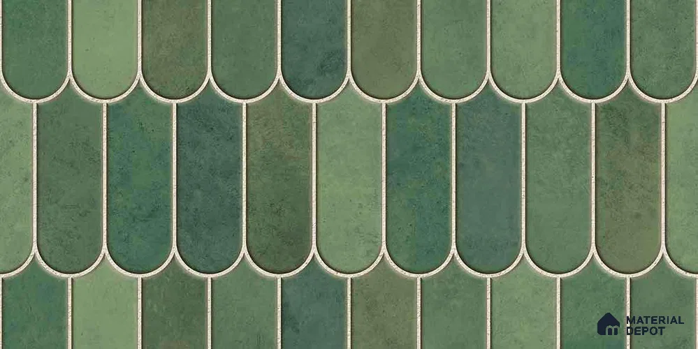 Faux Subway Wall Tile TL 11682 G Verdant Scallop 2 ft x 1 ft Ceramic Glossy Finish Tile - 9 mm | Suitable For Bathroom, Dining Area, Kitchen Backsplash