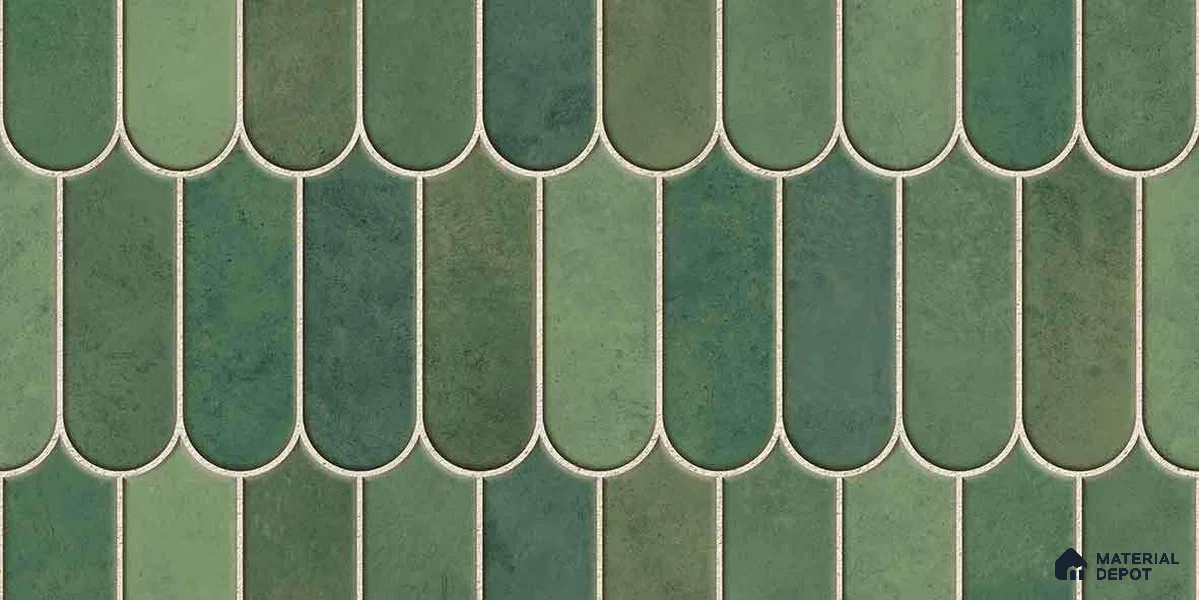 Faux Subway Wall Tile TL 11682 G Verdant Scallop 2 ft x 1 ft Ceramic Glossy Finish Tile - 9 mm | Suitable For Bathroom, Balcony & Kitchen Backsplash